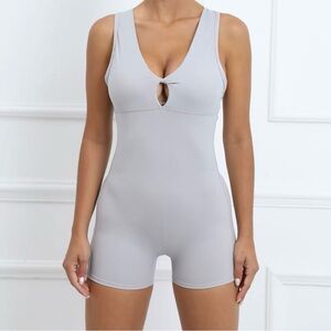 Gray Shapewear Bodysuit with Deep V-Neckline